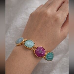 Brand new designer Gold plated with colourful raw stone bracelet you can’t miss